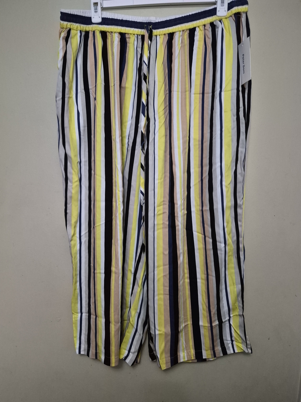 Anthropologie Striped Wide-Leg Jumpsuit Pants in Yellow, Navy & Cream